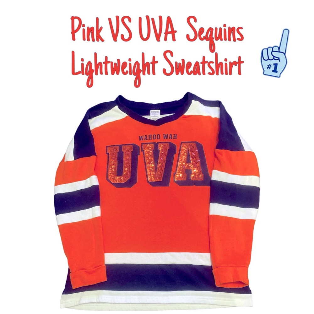 EUC Pink VS Small UVA Sequins Lightweight Sweatshirt W/Side Slits (Go Wahoo’s)